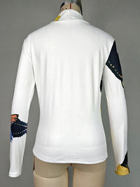 Flower Print Long Sleeves Skinny High Neck T-Shirts Tops