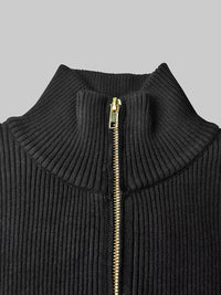 Long Sleeves Skinny Solid Color Zipper High Neck Pullovers