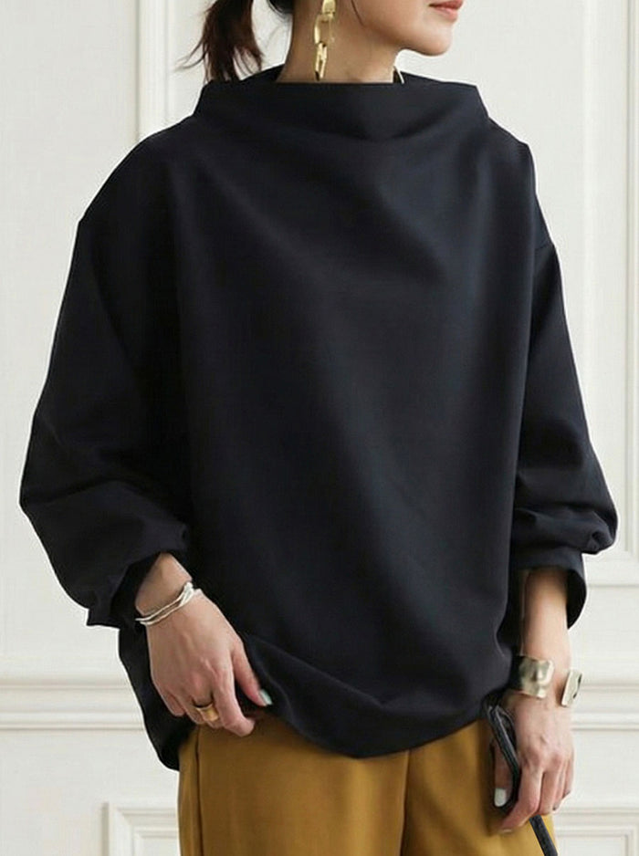 Casual Solid Color High-Neck Long Sleeves T-Shirt