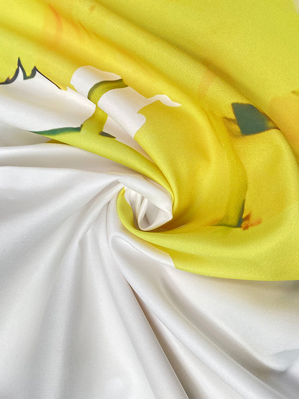 Buttoned Flower Print Pockets Split-Side High-Low Long Sleeves Stand Collar Blouses&Shirts Tops