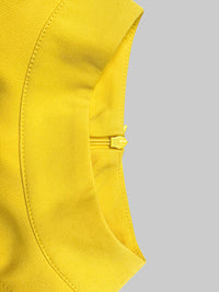 Buttoned Solid Color Flared Sleeves High Waisted Mock Neck Midi Dresses