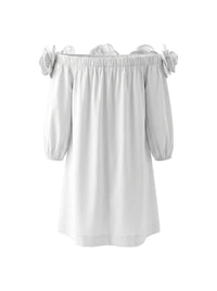 Pockets Solid Color Three-Dimensional Flower Half Sleeves Loose Off-The-Shoulder Mini Dresses