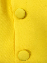 Buttoned Solid Color Flared Sleeves High Waisted Mock Neck Midi Dresses