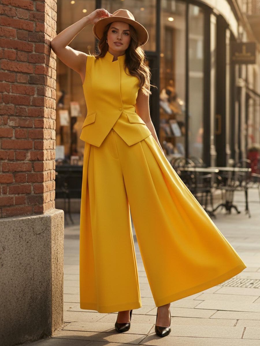 High Waisted Loose Pleated Solid Color Split-Joint Pants