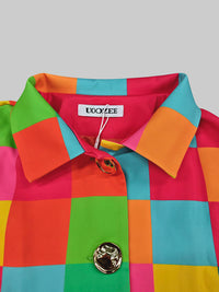 Loose Three-Quarter Sleeves Buttoned Plaid Lapel Outerwear