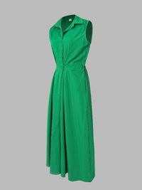 Sleeveless Solid Color Lapel Midi Dresses