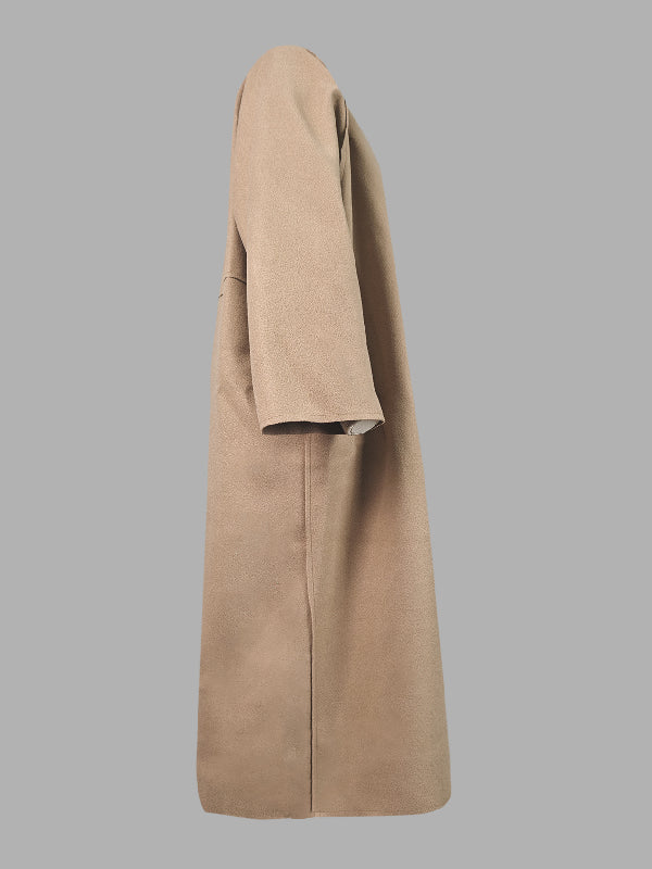 Solid Color Long Sleeves Loose Collarless Woolen Coat