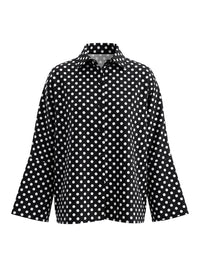 Long Sleeves Loose Buttoned Contrast Color Polka-Dot Split-Joint Lapel Blouses&Shirts Tops