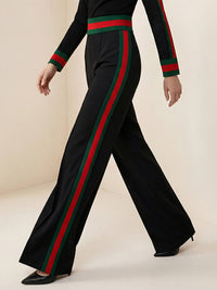 Loose Wide Leg Contrast Color Pockets Split-Joint Striped Pants