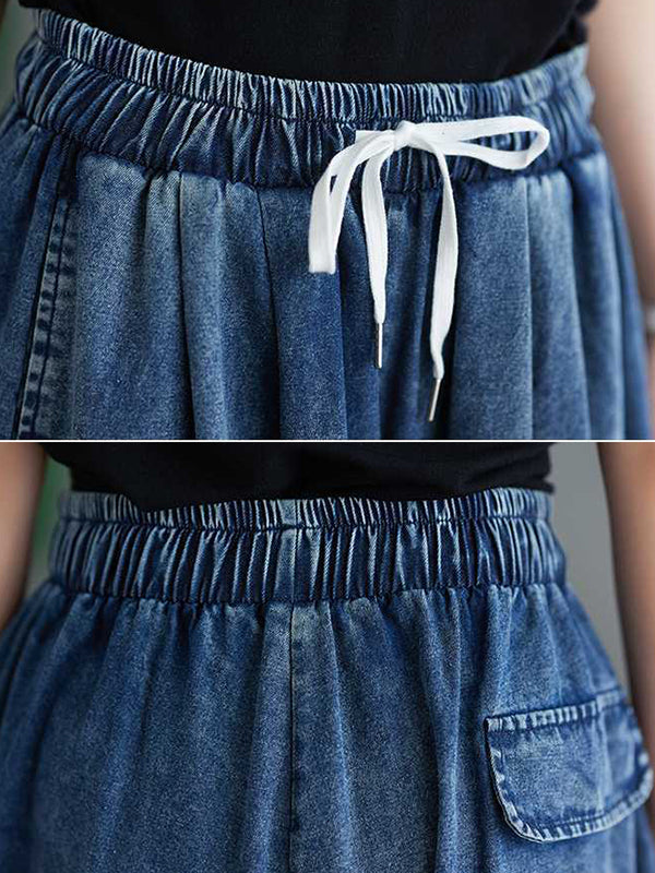 Loose Wide Leg Drawstring Split-Side Jean Pants Bottoms Trousers