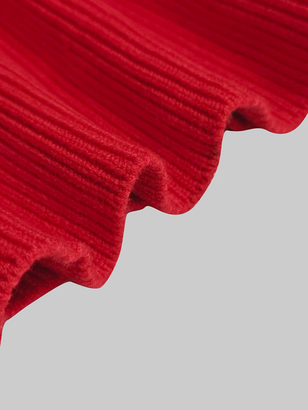 Long Sleeves Loose Beaded Solid Color Split-Side High Neck Sweater Tops