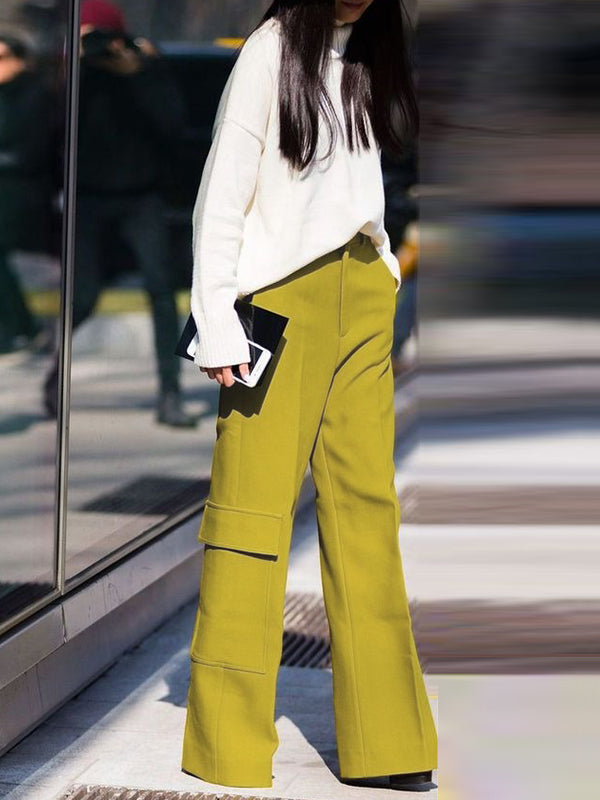 High Waisted Loose Solid Color Split-Joint Pants Trousers