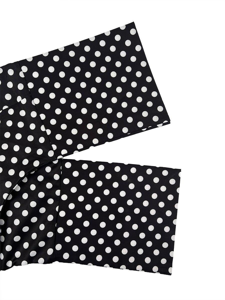 Long Sleeves Loose Buttoned Contrast Color Polka-Dot Split-Joint Lapel Blouses&Shirts Tops