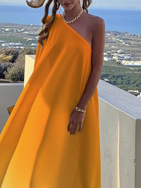 Gradient Split-Joint Loose Sleeveless One-shoulder Maxi Dresses