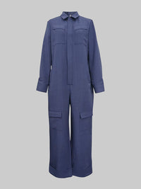 Long Sleeves Loose Solid Color Zipper Lapel Jumpsuits