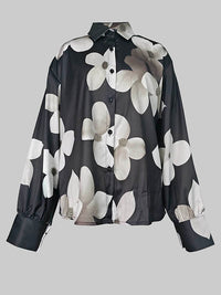 Floral Printed Long Sleeves Loose Lapel Blouses