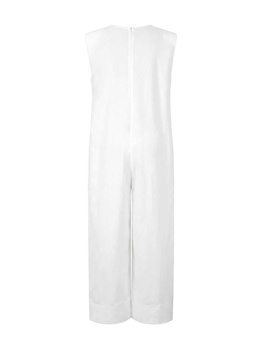 Solid Color Sleeveless Wide Leg Jumpsuits