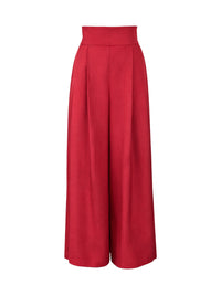 Elasticated Waist High Waisted Big Hemline Pleated Pockets Solid Color Zipper Wide Leg Pants