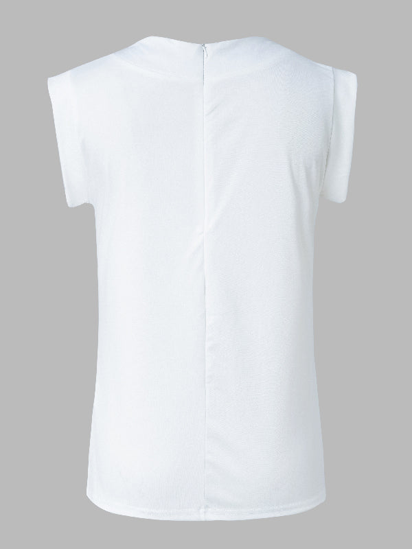 Original Casual High-Neck Cap Sleeves Face Printed T-Shirt Top