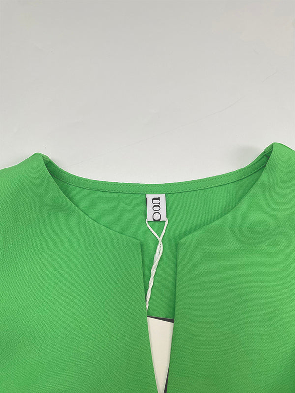 Half Sleeves High Waisted Solid Color Tied Waist V-Neck Maxi Dresses