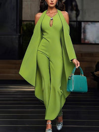 Batwing Sleeves Loose Hollow Solid Color Split-Joint Cold Shoulder Jumpsuits