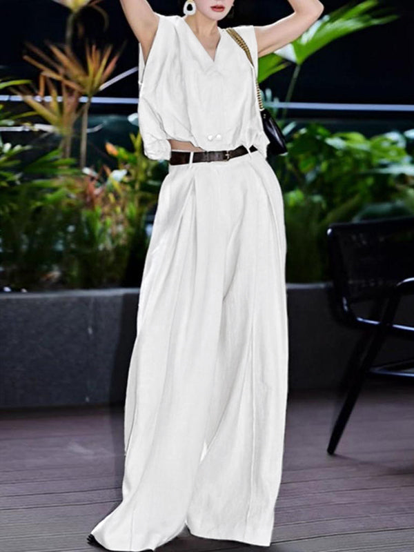 High Waisted Loose Pleated Solid Color Split-Joint Suit Pants