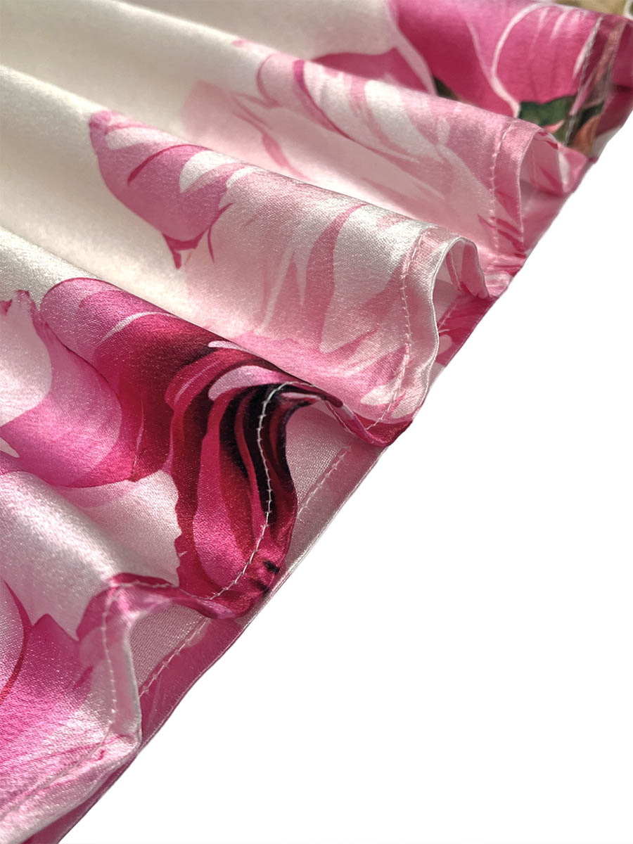 Elasticity Flower Print Pleated A-Line Long Sleeves Mock Neck Maxi Dresses