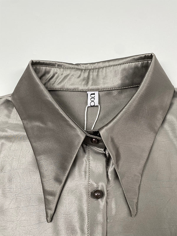 Buttoned Gradient Long Sleeves Lapel Blouses&shirts Tops