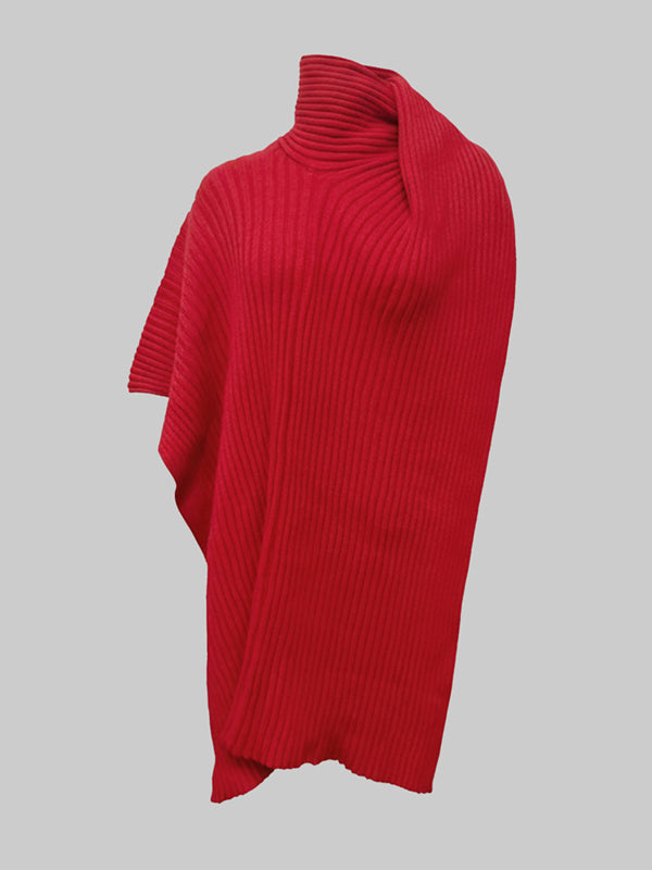 Asymmetric Solid Color Split-Joint Loose High Neck Sweater Tops