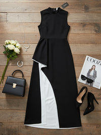 Contrast Color Irregular Clipping Skinny Round-Neck Maxi Dresses