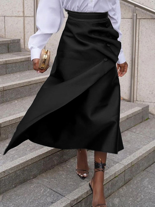 A-Line Loose Asymmetric Buttoned Pleated Split-Joint Skirts