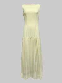 Gauze Pleated Solid Color Split-Joint Sleeveless Boat Neck Maxi Dresses Evening Dresses