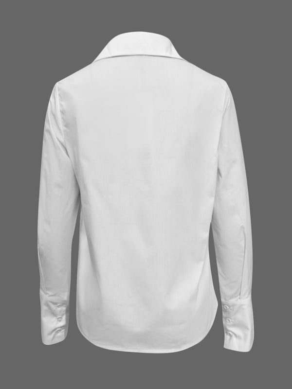 Long Sleeves Loose Solid Color Split-Joint Lapel Blouses