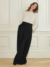 Pleated Solid Color High Waisted Loose Pants