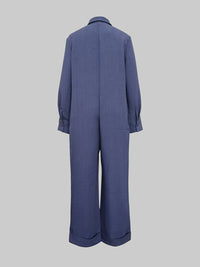 Long Sleeves Loose Solid Color Zipper Lapel Jumpsuits