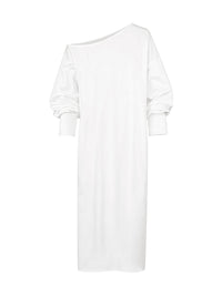 Solid Color Split-Side Long Sleeves Loose One-Shoulder Midi Dresses