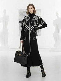 False Two Long Sleeves Print Half Turtleneck Midi Dresses Sweater Dresses