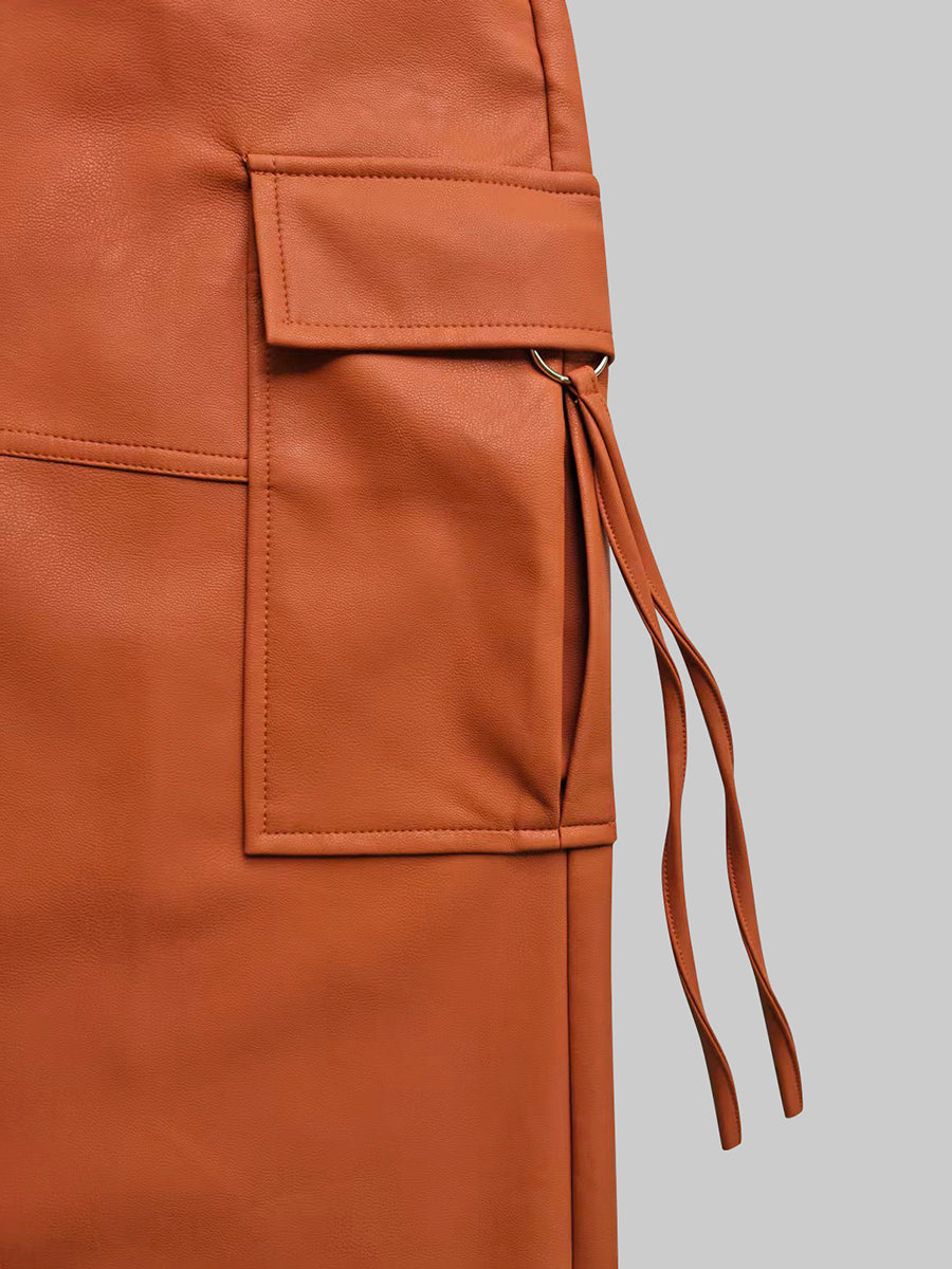 Column Pockets Solid Color Skirts Bottoms