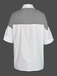 See-Through Solid Color Split-Joint Short Sleeves Lapel Blouses&shirts Tops