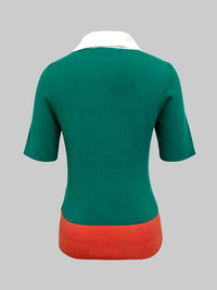 Short Sleeves Skinny Buttoned Contrast Color Lapel Polo-Style T-Shirts Tops