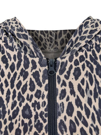 High Waisted Loose Contrast Color Leopard Pleated Pockets Split-Joint Zipper Hooded Anklets Jumpsuits