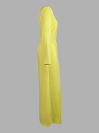 High Waisted Long Sleeves Buttoned Pockets Solid Color V-Neck Jumpsuits