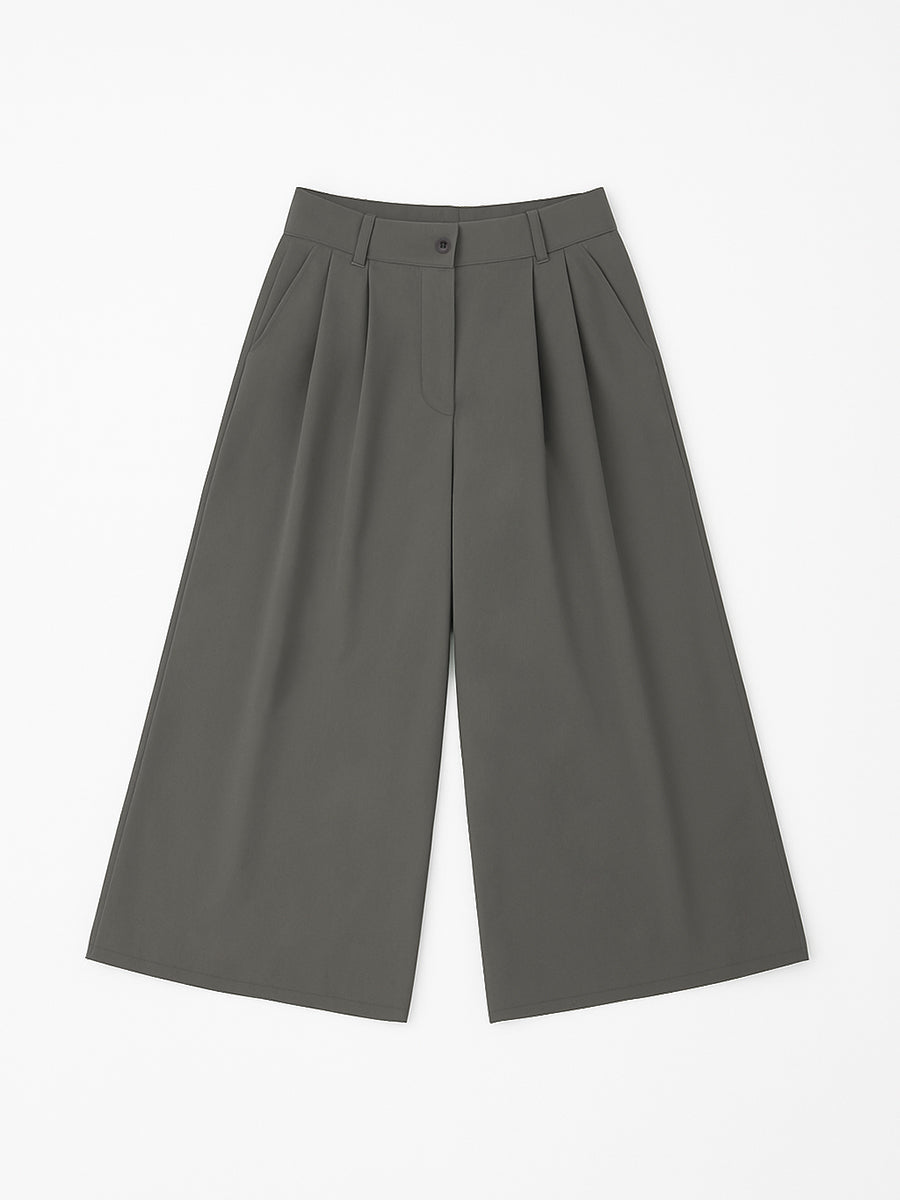 Pleated Solid Color Split-Joint High Waisted Loose Trousers Pants