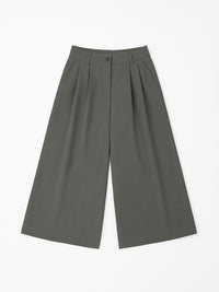 Pleated Solid Color Split-Joint High Waisted Loose Trousers Pants