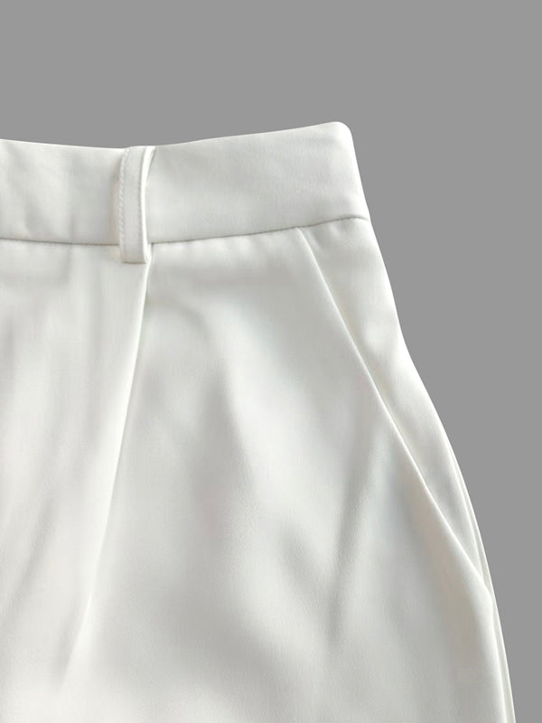 High Waisted Straight Leg Pleated Solid Color Split-Joint Pants Trousers