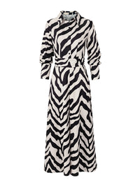Long Sleeves Wide Leg Split-Joint Tied Waist Zebra Printed Lapel Jumpsuits