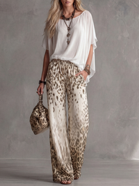 Elasticity Gradient Leopard Pockets Loose Wide Leg Wide Leg Pants Trousers