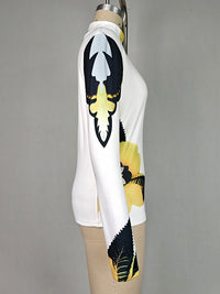 Flower Print Long Sleeves Skinny High Neck T-Shirts Tops