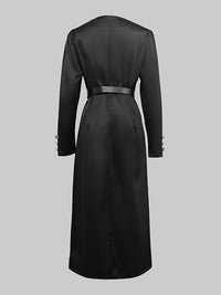 Buttoned Solid Color Long Sleeves Puff Sleeves Deep V-Neck Midi Dresses