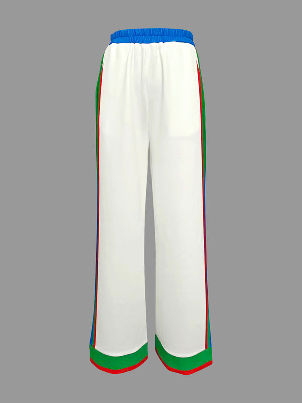 Contrast Color Pockets Striped Column Trousers Casual Pants Bottoms